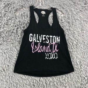 Wings Tank Top Womens Medium Galveston Island Texas Black Distressed Lettering